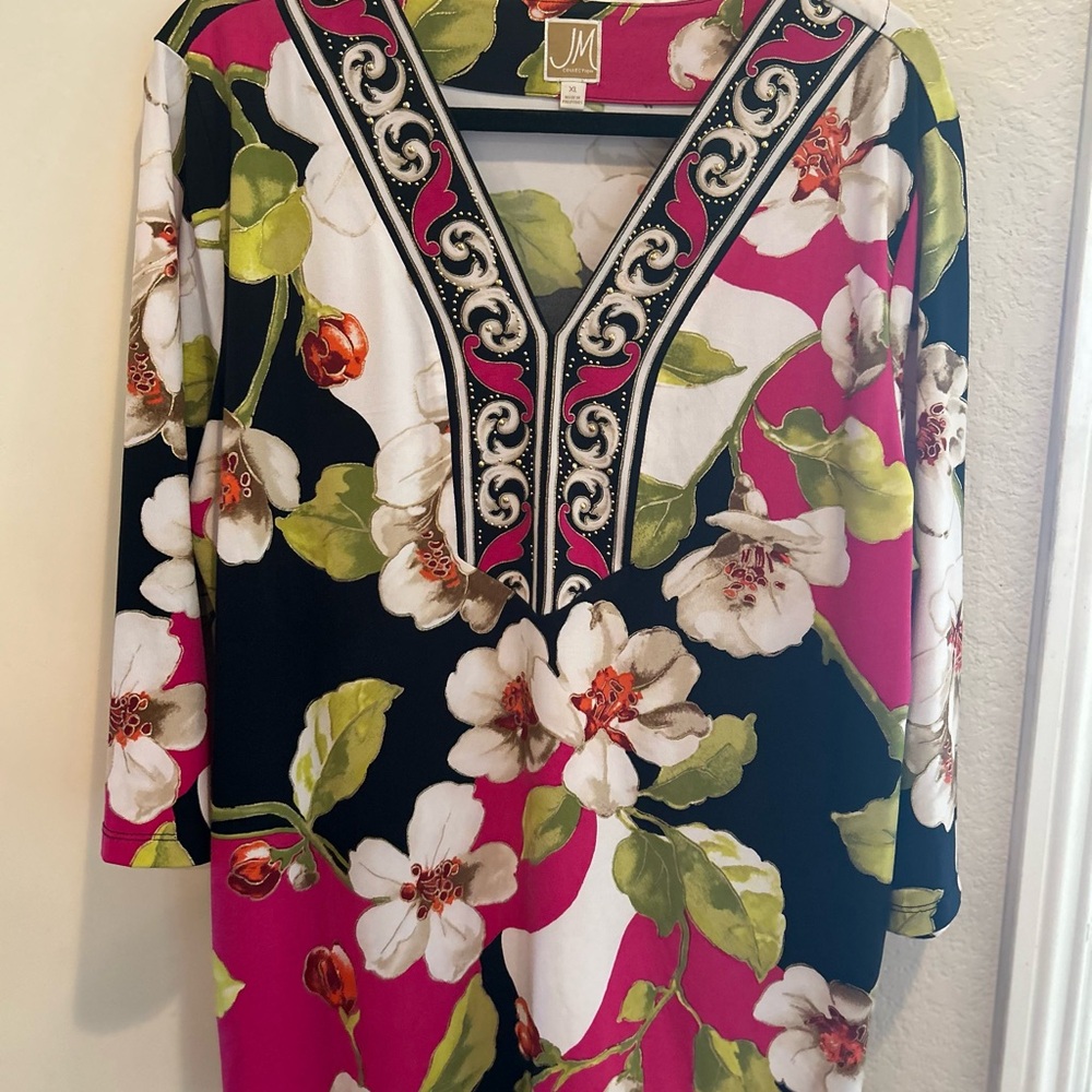 JM Collection Pink Graphic 3/4 Sleeve Blouse